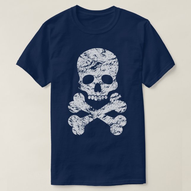 White Distressed Skull and Crossbones T-Shirt (Design Front)