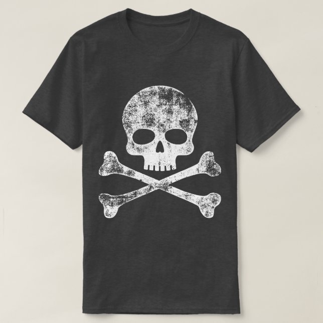 White Distressed Skull and Crossbones  T-Shirt (Design Front)