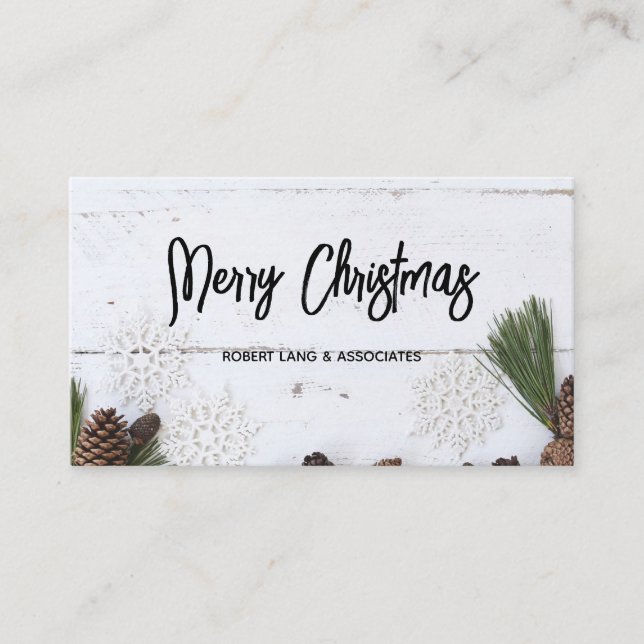 White Distressed Wood Rustic Christmas  Business Card (Front)