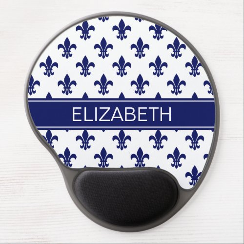 White  DIY Navy Fleur de Lis Navy Name Monogram Gel Mouse Pad