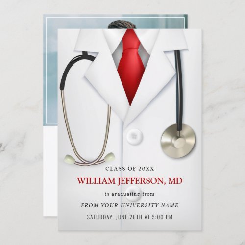 White Doctor Coat Modern Nursing School Graduation Invitation