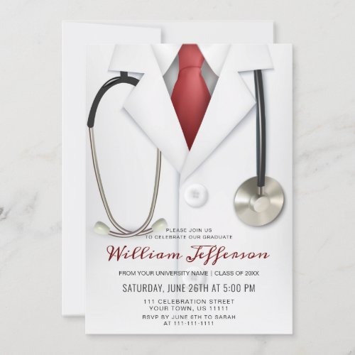 White Doctor Coat Modern Nursing School Graduation Invitation