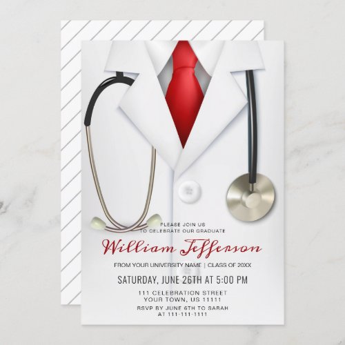 White Doctor Coat Modern Nursing School Graduation Invitation