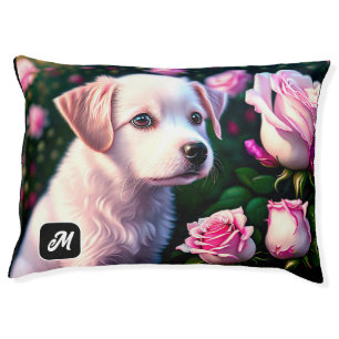 White Dog And Rose Collection Pet Bed