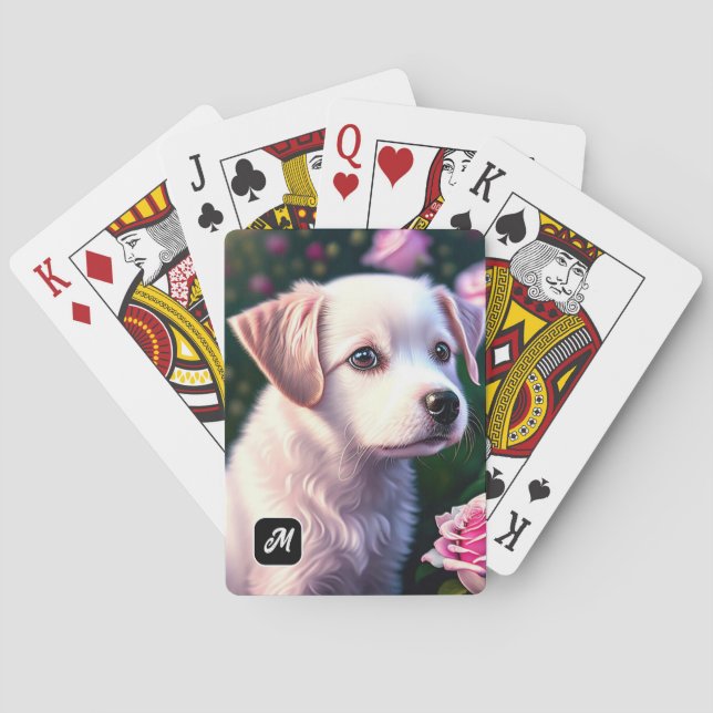 White Dog And Rose Collection Poker Cards (Back)
