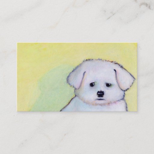 Customizable White dog art drawing cute little worried puppy business card