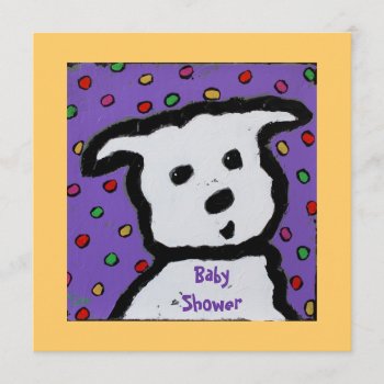 White Dog  Babyshower Invite by ronaldyork at Zazzle