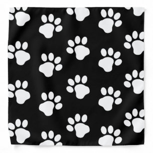 White Dog Cat Paw Prints on Black Bandana