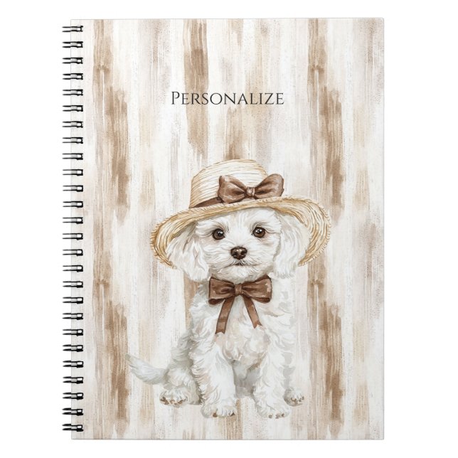 White Dog Hat with Bow Notebook (Front)