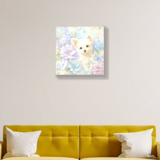 white dog in delicate flowers foam core photo tile 