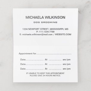 White Dog Paw on black Pet Grooming Service Appointment Card