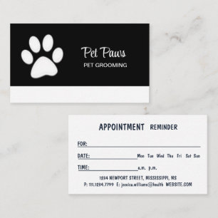 White Dog Paw on black Pet Grooming Service Appointment Card