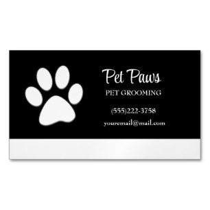  White Dog Paw on black Pet Grooming Service  Busi Business Card Magnet