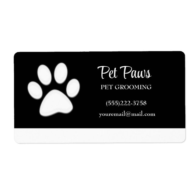  White Dog Paw on black Pet Grooming Service  Busi Label (Front)
