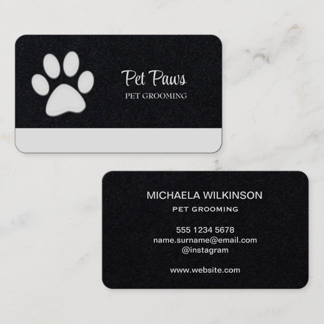  White Dog Paw on black Pet Grooming Service  Business Card (Front/Back)