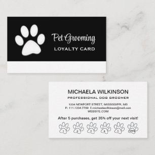 White Dog Paw on black Pet Grooming Service Loyalty Card