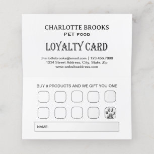 White Dog Paw on black Pet Grooming Service Loyalty Card