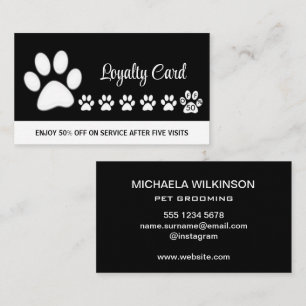 White Dog Paw on black Pet Grooming Service Loyalty Card