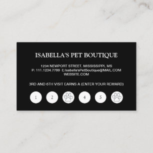 White Dog Paw on black Pet Grooming Service Loyalty Card