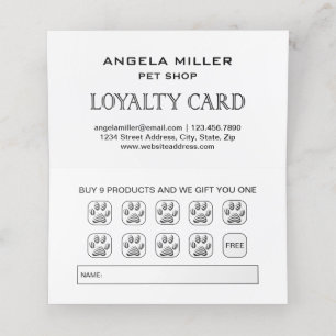 White Dog Paw on black Pet Grooming Service Loyalty Card