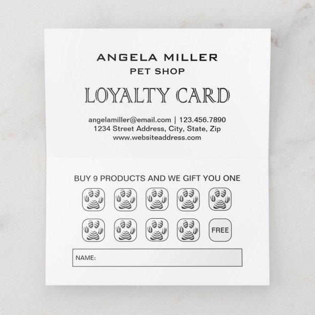  White Dog Paw on black Pet Grooming Service  Loyalty Card (Inside Unfolded)