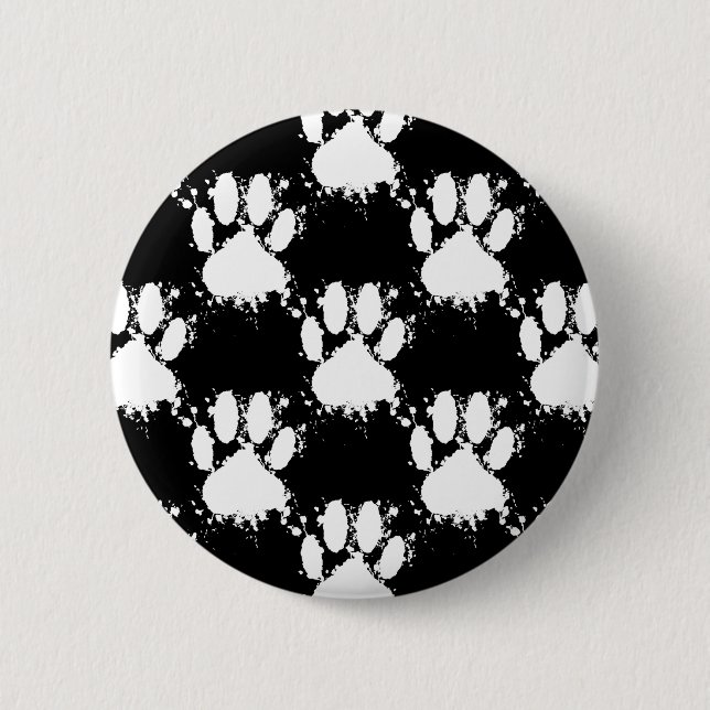 White Dog Paw Pattern With Paint Splatter Button (Front)