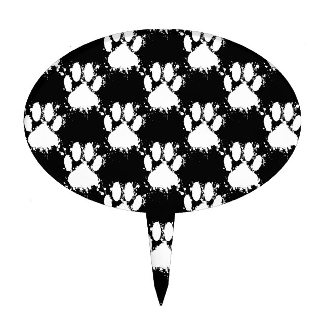 White Dog Paw Pattern With Paint Splatter Cake Topper (Front)