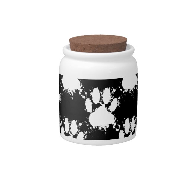 White Dog Paw Pattern With Paint Splatter Candy Jar (Front)