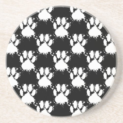 White Dog Paw Pattern With Paint Splatter Coaster