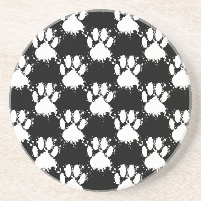 White Dog Paw Pattern With Paint Splatter Coaster (Front)