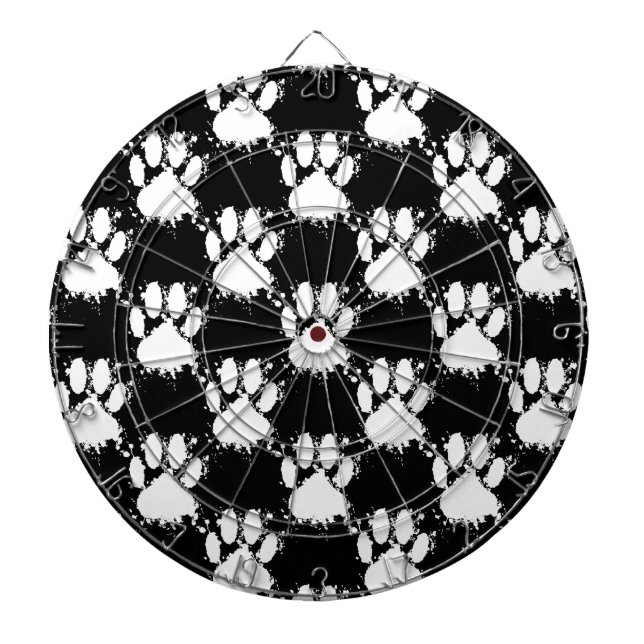 White Dog Paw Pattern With Paint Splatter Dart Board (Front)