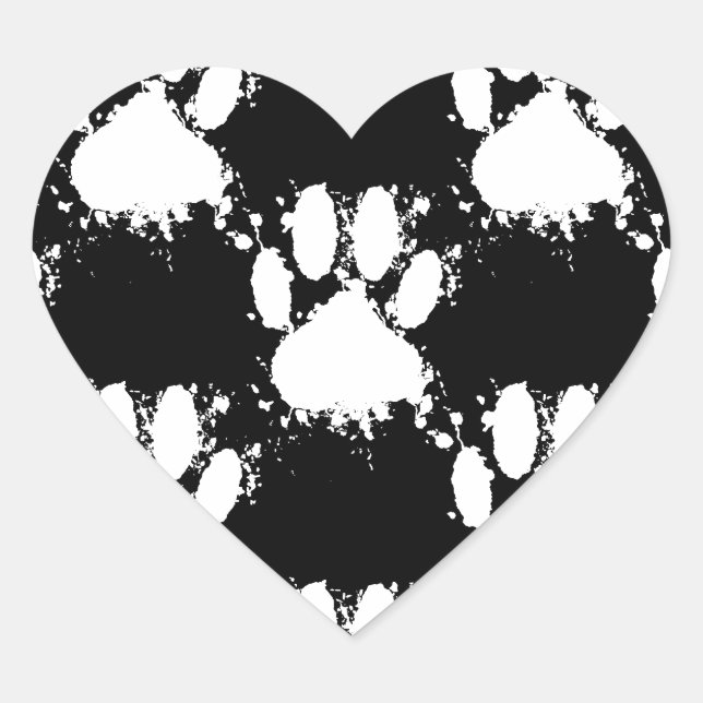 White Dog Paw Pattern With Paint Splatter Heart Sticker (Front)