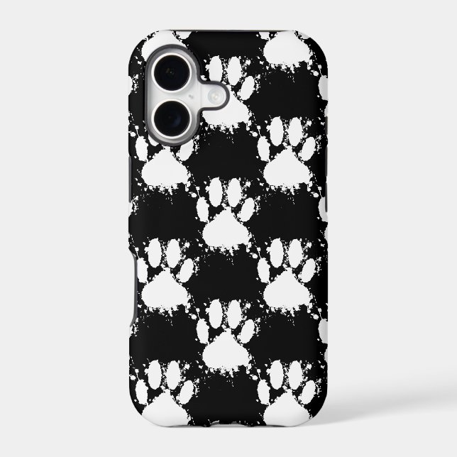 White Dog Paw Pattern With Paint Splatter Iphone Case (Back)