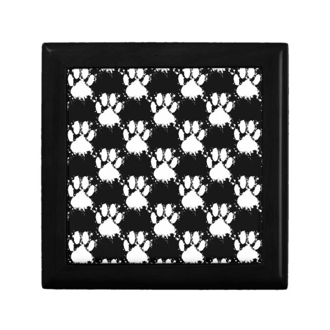White Dog Paw Pattern With Paint Splatter Keepsake Box (Front)