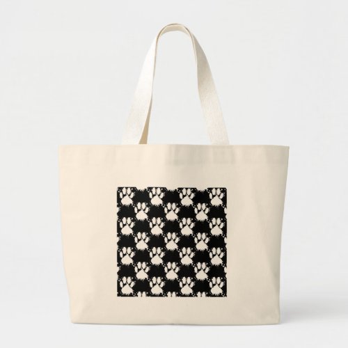 White Dog Paw Pattern With Paint Splatter Large Tote Bag