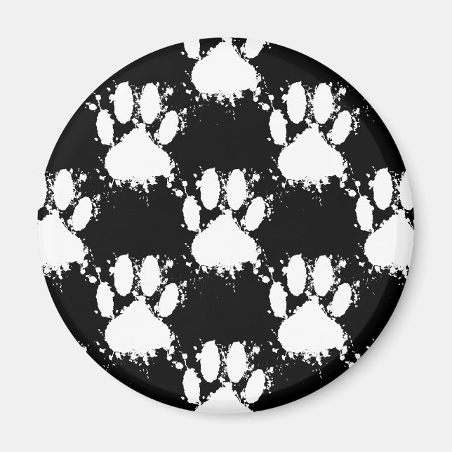 White Dog Paw Pattern With Paint Splatter Magnet (Front)