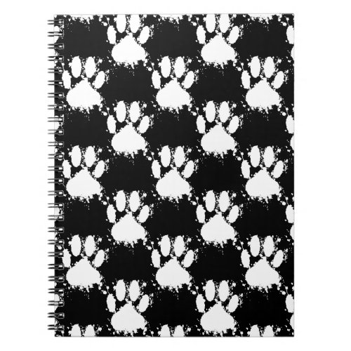 White Dog Paw Pattern With Paint Splatter Notebook