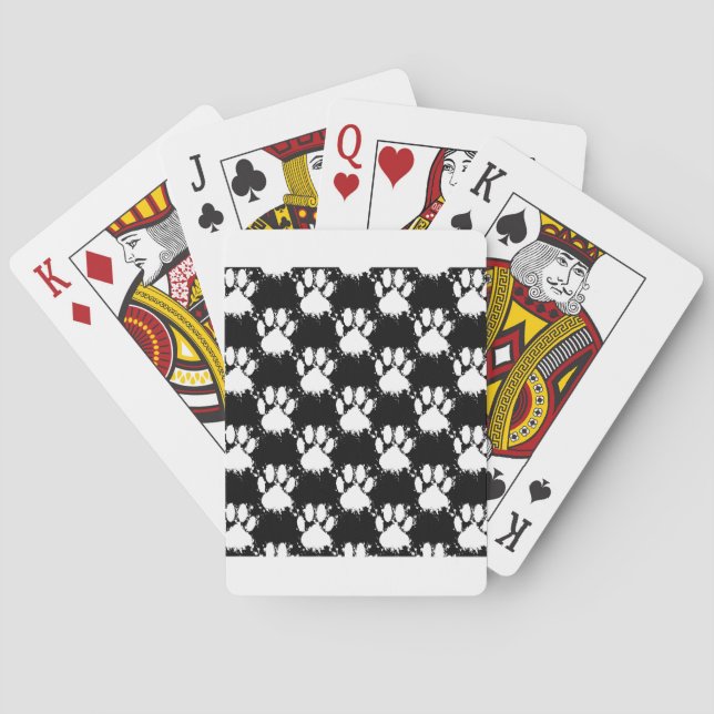 White Dog Paw Pattern With Paint Splatter Poker Cards (Back)