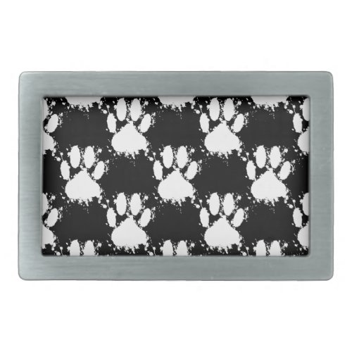 White Dog Paw Pattern With Paint Splatter Rectangular Belt Buckle