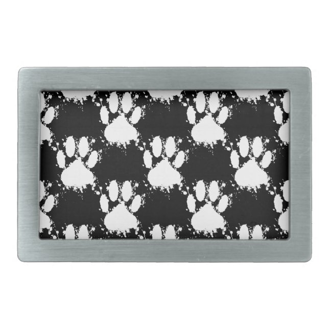 White Dog Paw Pattern With Paint Splatter Rectangular Belt Buckle (Front)