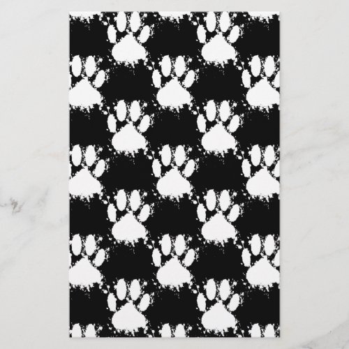 White Dog Paw Pattern With Paint Splatter Stationery