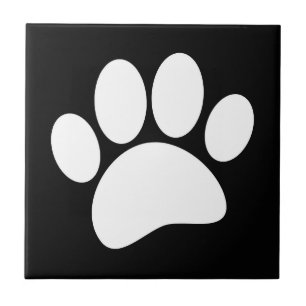 White Dog Paw Print Ceramic Tile