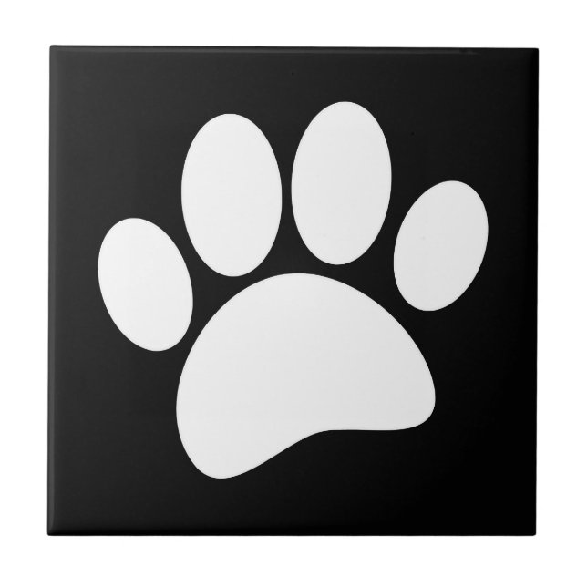 White Dog Paw Print  Ceramic Tile (Front)