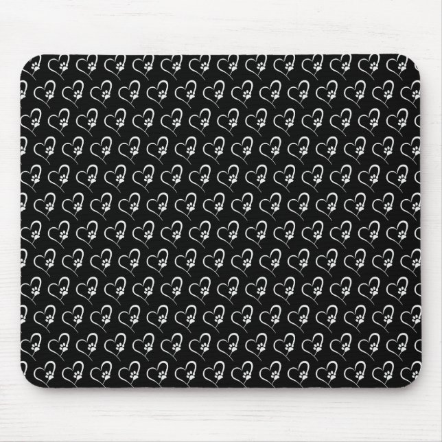 white dog paw print on heart mouse pad (Front)