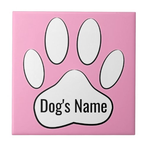 White Dog Paw Print On Pink Add Name Tile