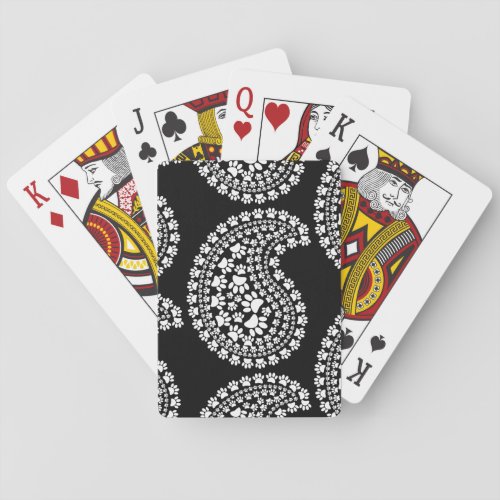 White Dog Paw Print Paisley Pattern Poker Cards