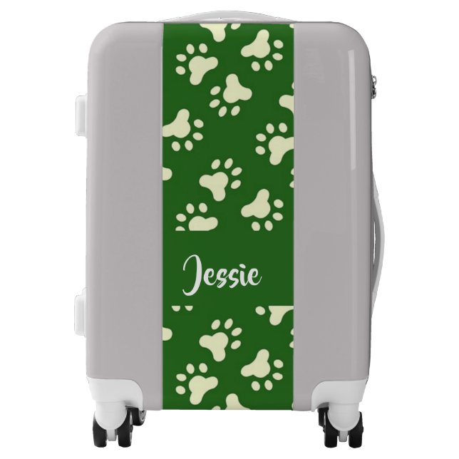 White dog paws on green luggage (Front)
