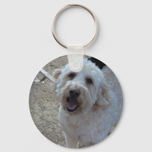 White Dog Photo Keychain