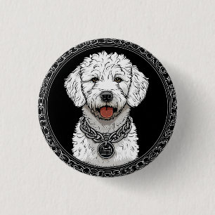 White Dog Portrait with Chain Collar Button