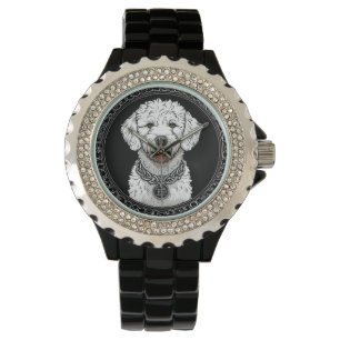 White Dog Portrait with Chain Collar Watch